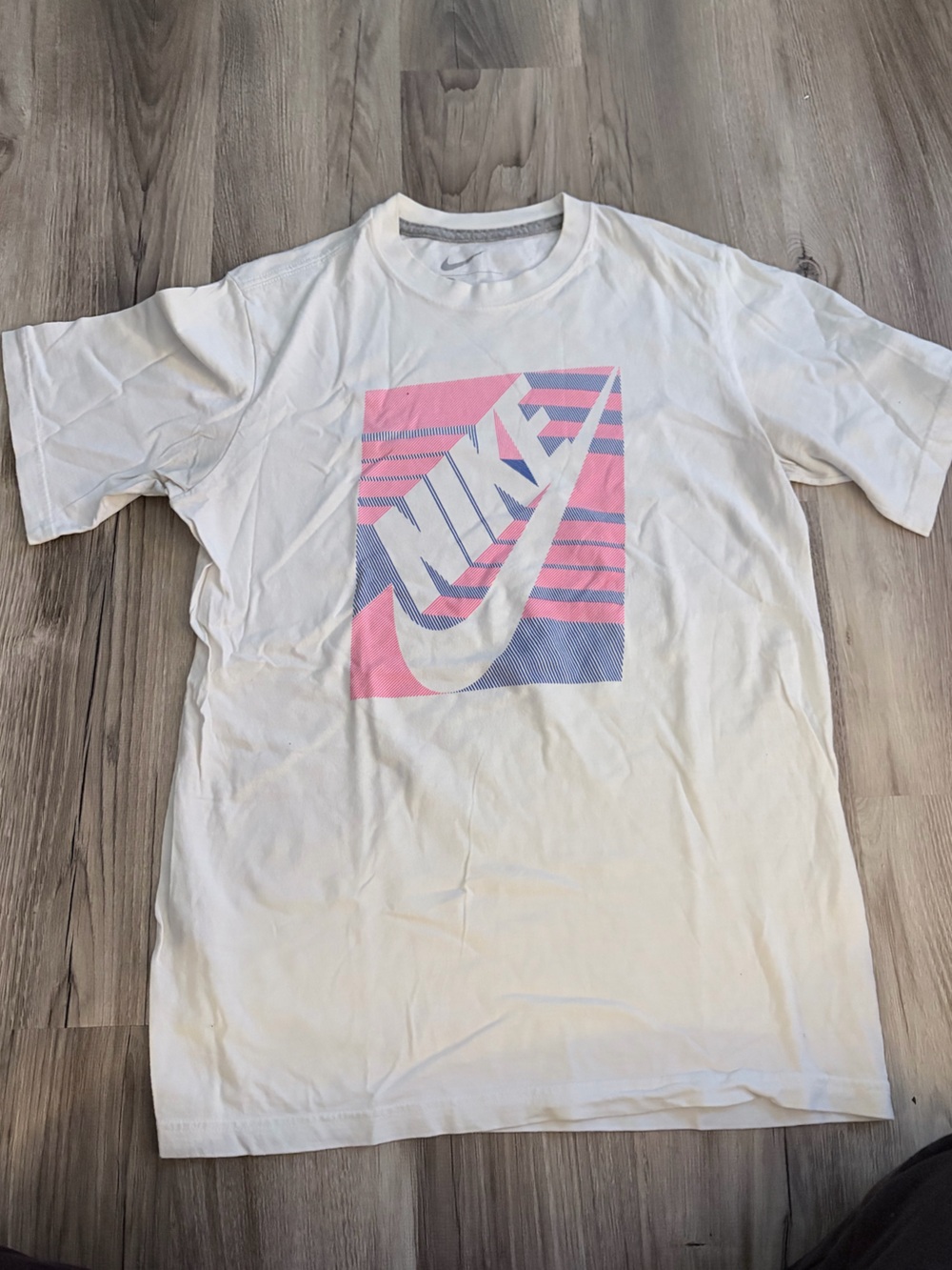 Nike White Tee with Gray Swoosh Tag Print
